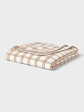 Threshold King Brushed Cotton Blanket Ivory/ Brown Plaid